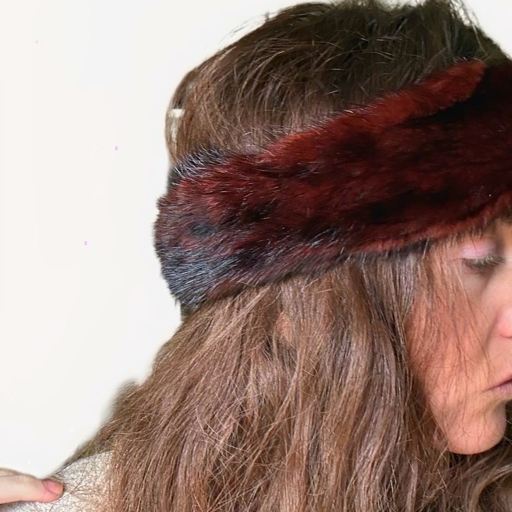 Vintage Maroon 100% mink flawless fur collar custom dyed jacket trim red
